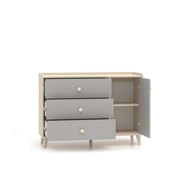 Skjenk MEVEL - 120x85 cm - ørkensand -grå pollad - 3 skuffer - 1 dør