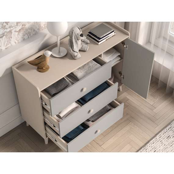 Skjenk MEVEL - 120x85 cm - ørkensand -grå pollad - 3 skuffer - 1 dør