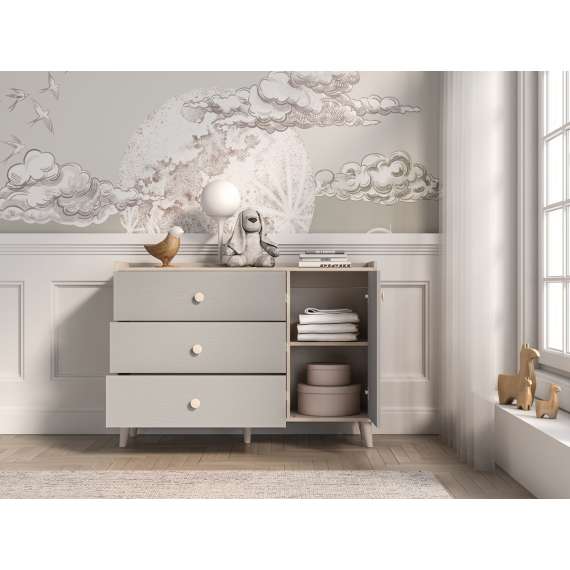 Skjenk MEVEL - 120x85 cm - ørkensand -grå pollad - 3 skuffer - 1 dør