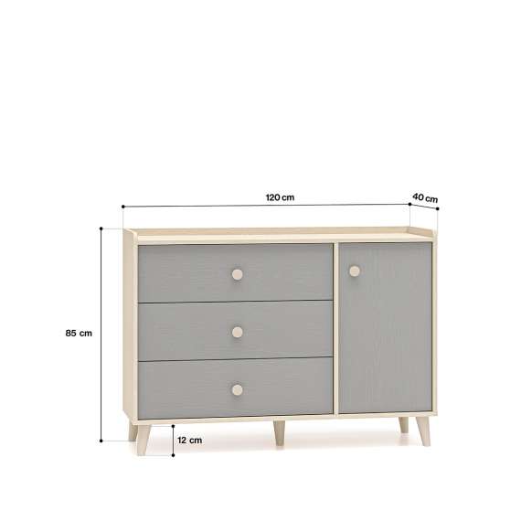 Skjenk MEVEL - 120x85 cm - ørkensand -grå pollad - 3 skuffer - 1 dør