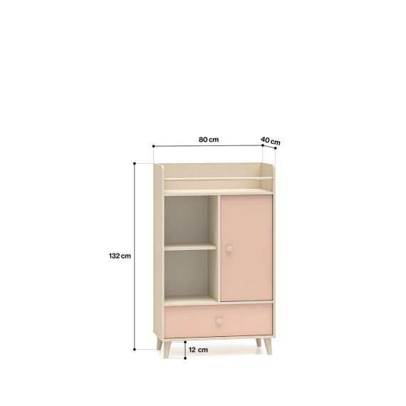 Skap MEVEL - 80x132 cm - ørkensand - pink millenial -1 skuff - 1 dør