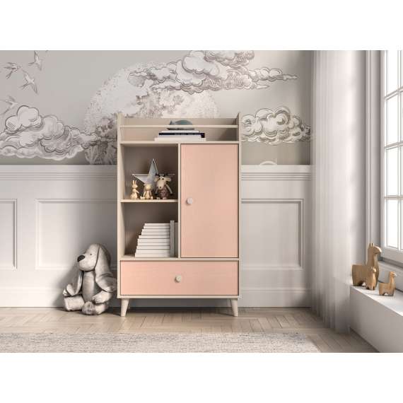 Skap MEVEL - 80x132 cm - ørkensand - pink millenial -1 skuff - 1 dør