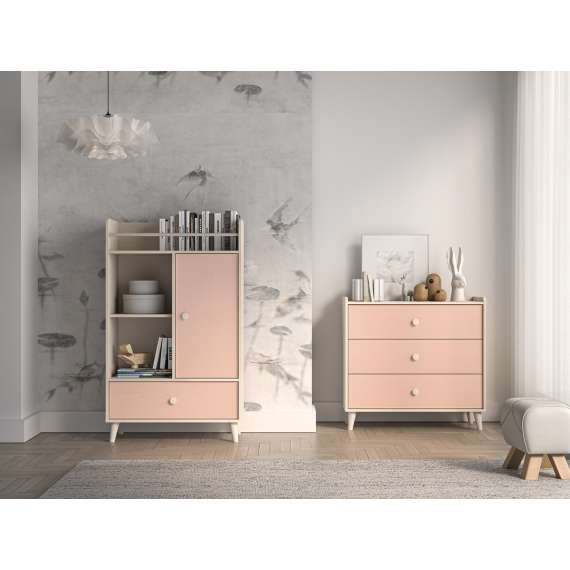 Skap MEVEL - 80x132 cm - ørkensand - pink millenial -1 skuff - 1 dør