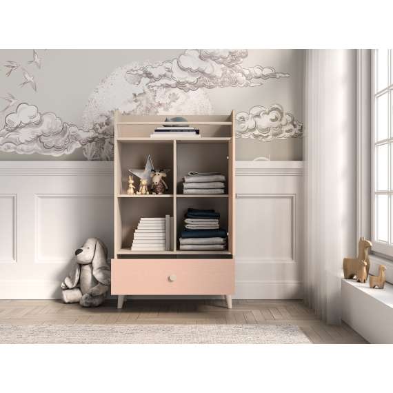 Skap MEVEL - 80x132 cm - ørkensand - pink millenial -1 skuff - 1 dør