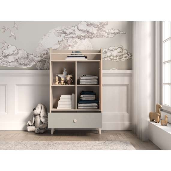 Skap MEVEL - 80x132 cm - ørkensand - grå pallad -1 skuff - 1 dør