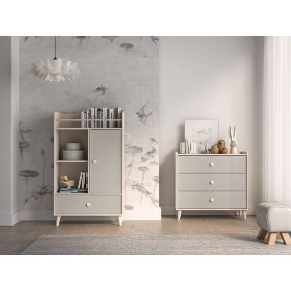 Skap MEVEL - 80x132 cm - ørkensand - grå pallad -1 skuff - 1 dør