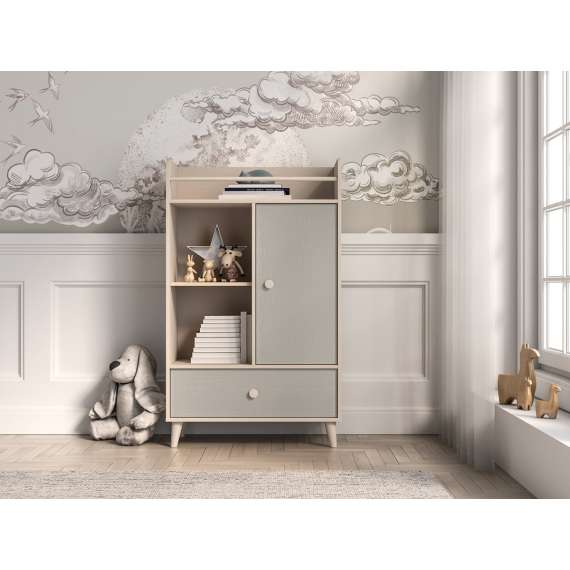 Skap MEVEL - 80x132 cm - ørkensand - grå pallad -1 skuff - 1 dør