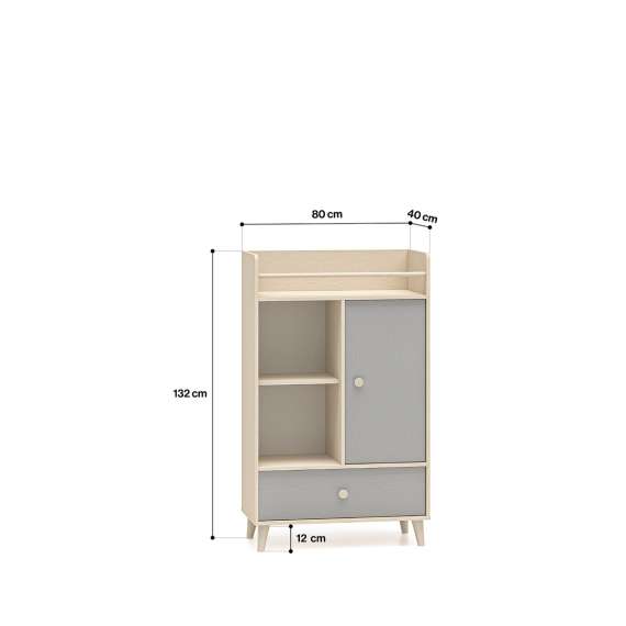 Skap MEVEL - 80x132 cm - ørkensand - grå pallad -1 skuff - 1 dør