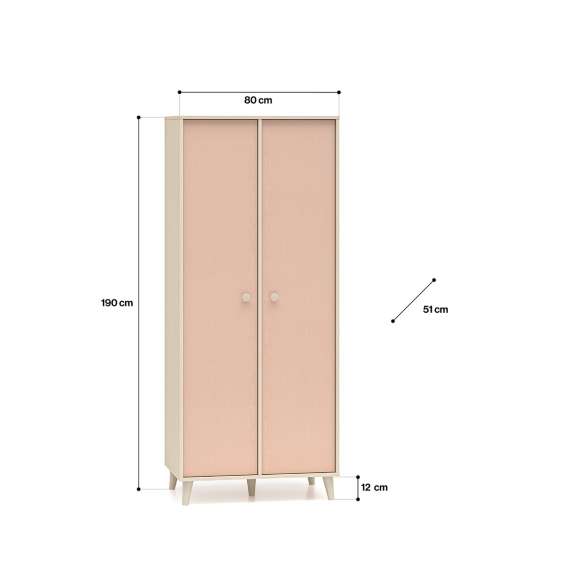 Garderobeskap MEVEL - 80x190 cm - ørkensand - pink millenial - 2 dører