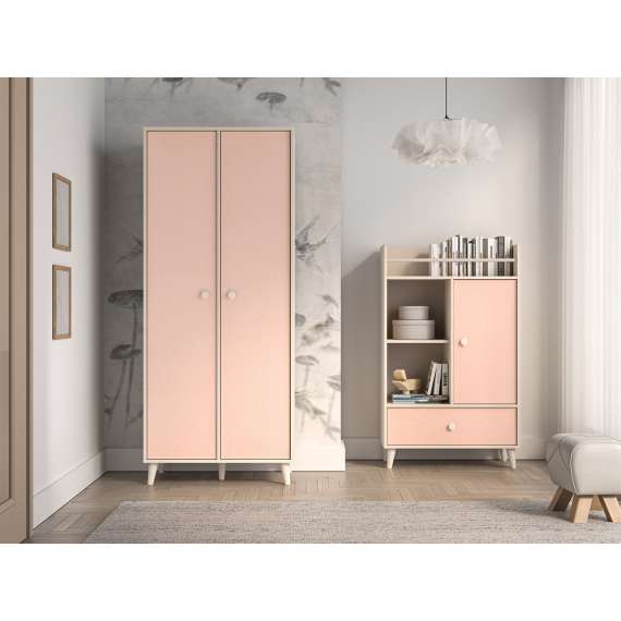 Garderobeskap MEVEL - 80x190 cm - ørkensand - pink millenial - 2 dører