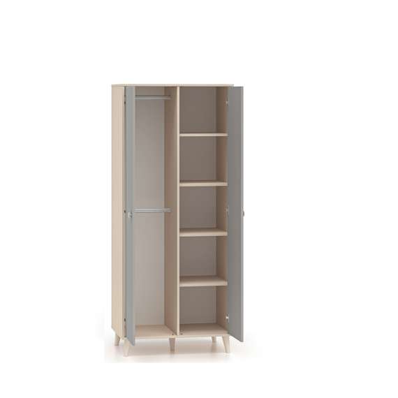 Garderobeskap MEVEL - 80x190 cm - ørkensand - grå pallad - 2 dører