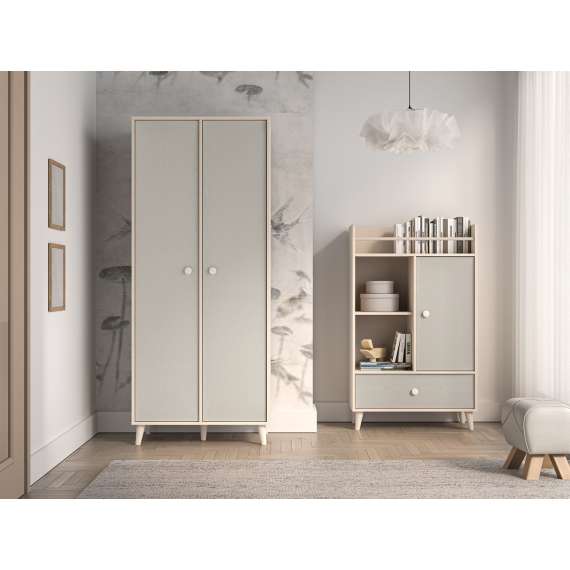 Garderobeskap MEVEL - 80x190 cm - ørkensand - grå pallad - 2 dører