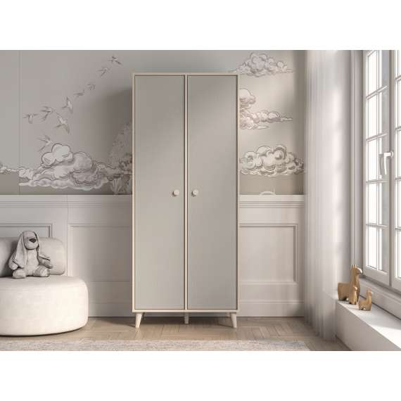 Garderobeskap MEVEL - 80x190 cm - ørkensand - grå pallad - 2 dører