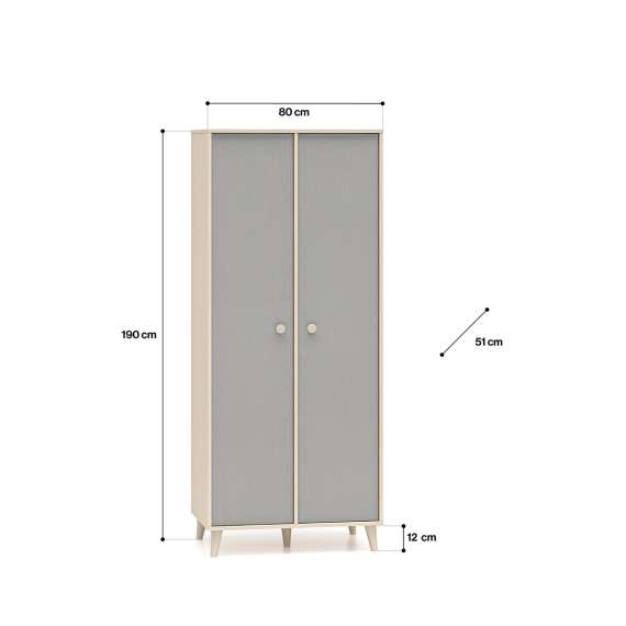 Garderobeskap MEVEL - 80x190 cm - ørkensand - grå pallad - 2 dører