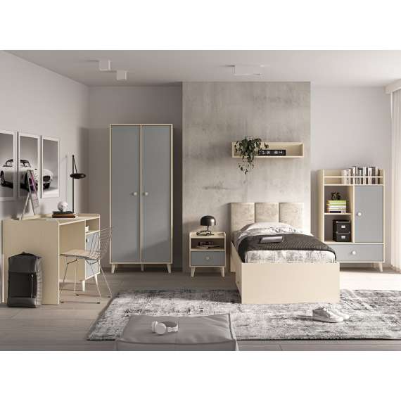 Garderobeskap MEVEL - 80x190 cm - ørkensand - grå pallad - 2 dører