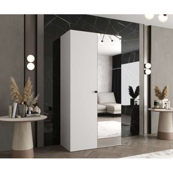 Garderobeskap PARMA 2 100x202 cm - hvit matt - 2 dører - speil