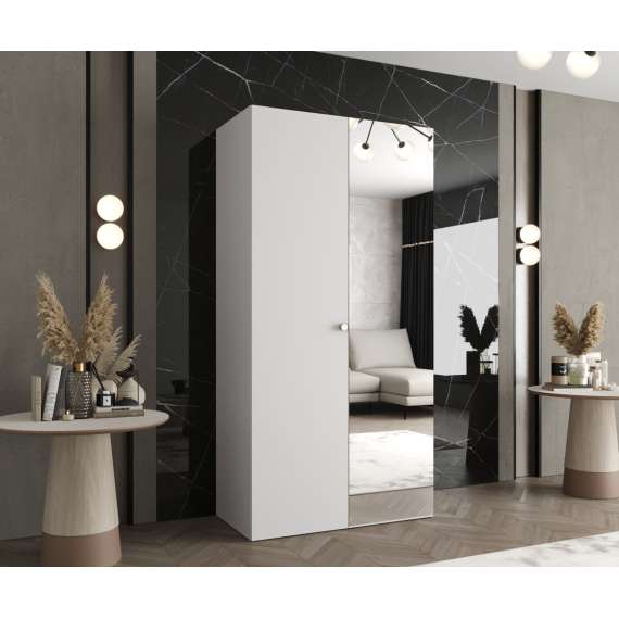 Garderobeskap PARMA 2 100x202 cm - hvit matt - 2 dører - speil