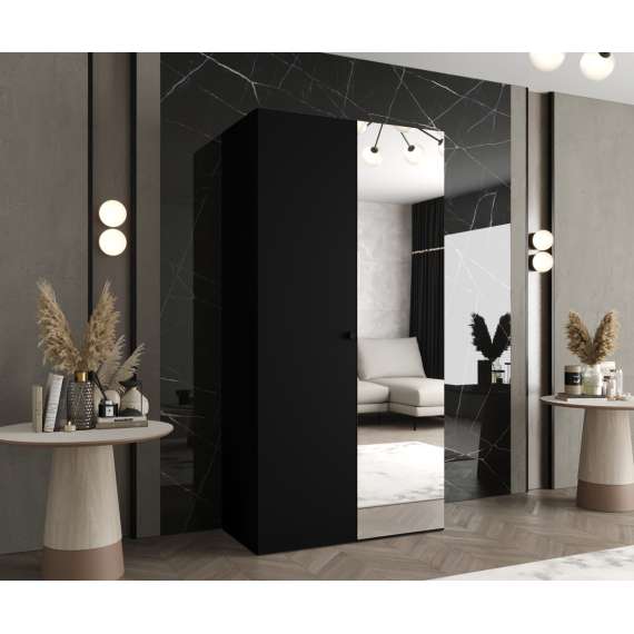 Garderobeskap PARMA 2 100x202 cm - svart matt - 2 dører - speil