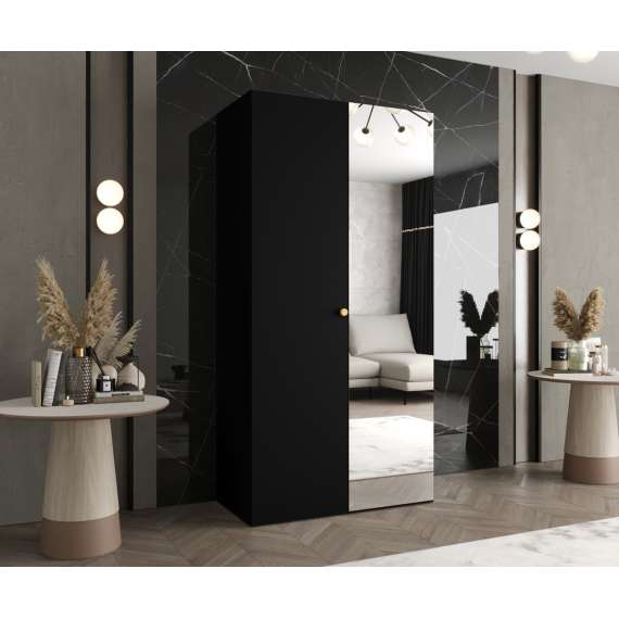 Garderobeskap PARMA 2 100x202 cm - svart matt - 2 dører - speil