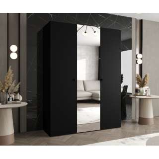 Garderobeskap PARMA 2 150x202 cm - svart matt - 3 dører - speil
