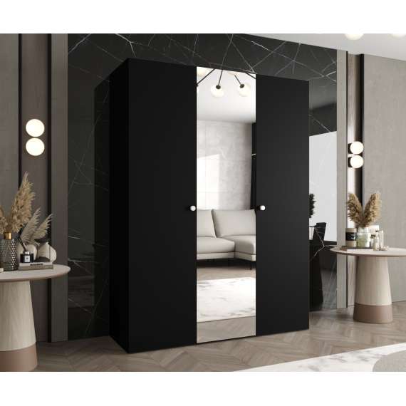 Garderobeskap PARMA 2 150x202 cm - svart matt - 3 dører - speil