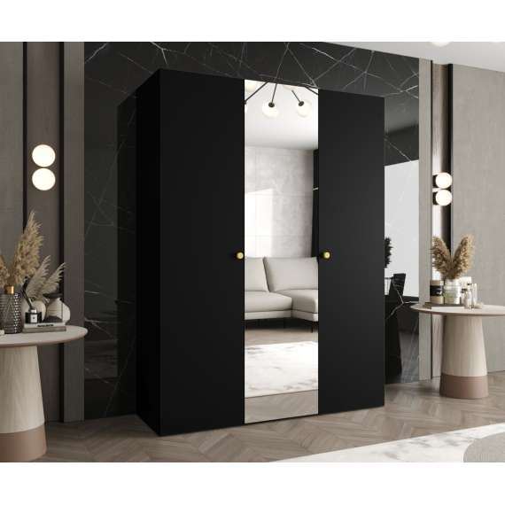 Garderobeskap PARMA 2 150x202 cm - svart matt - 3 dører - speil