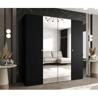 Garderobeskap PARMA 2 200x202 cm - svart matt - 4 dører - speil