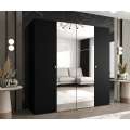 Garderobeskap PARMA 2 200x202 cm - svart matt - 4 dører - speil