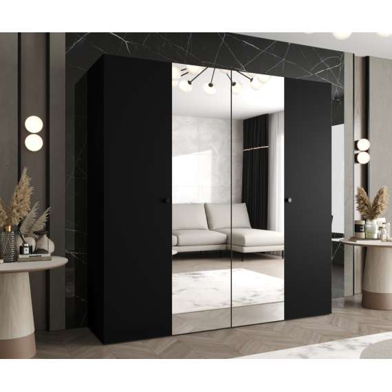 Garderobeskap PARMA 2 200x202 cm - svart matt - 4 dører - speil