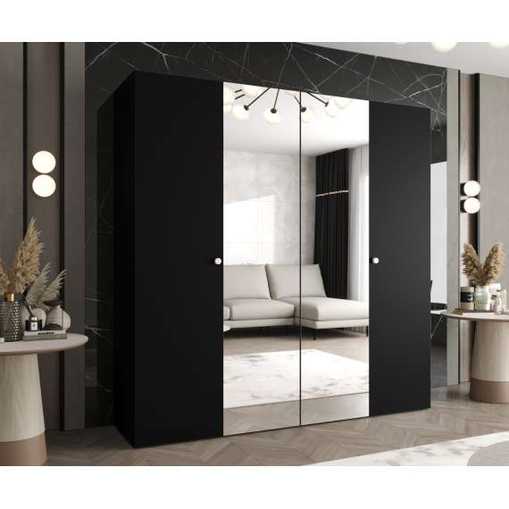 Garderobeskap PARMA 2 200x202 cm - svart matt - 4 dører - speil