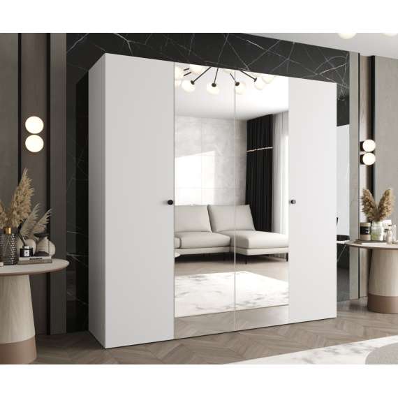 Garderobeskap PARMA 2 200x202 cm - hvit matt - 4 dører - speil