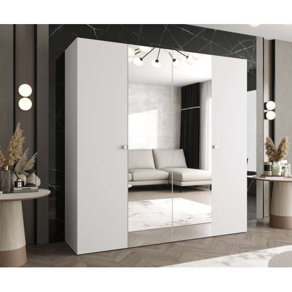 Garderobeskap PARMA 2 200x202 cm - hvit matt - 4 dører - speil