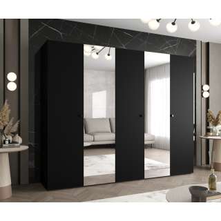 Garderobeskap PARMA 2 - 250x202 cm - svart matt - 5 dører - speil