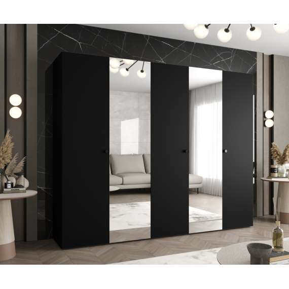 Garderobeskap PARMA 2 - 250x202 cm - svart matt - 5 dører - speil