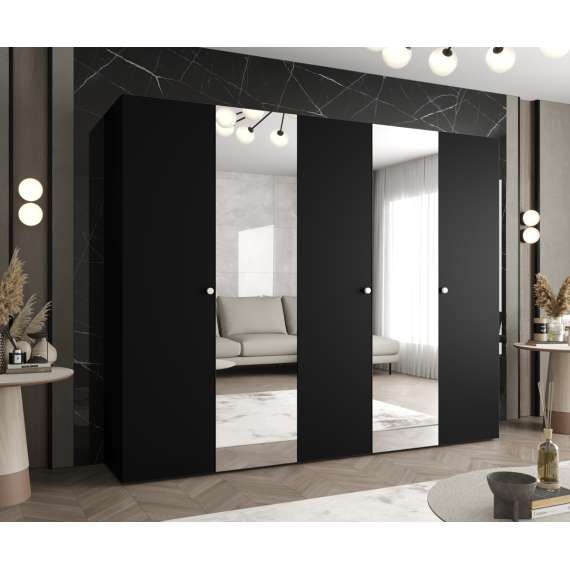 Garderobeskap PARMA 2 - 250x202 cm - svart matt - 5 dører - speil