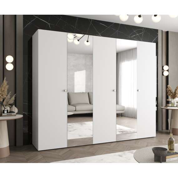 Garderobeskap PARMA 2 - 250x202 cm - hvit matt - 5 dører - speil