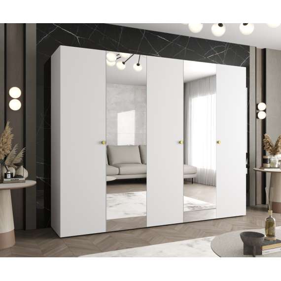 Garderobeskap PARMA 2 - 250x202 cm - hvit matt - 5 dører - speil