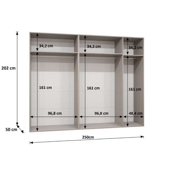 Garderobeskap PARMA 2 - 250x202 cm - eik artisan - 5 dører - speil
