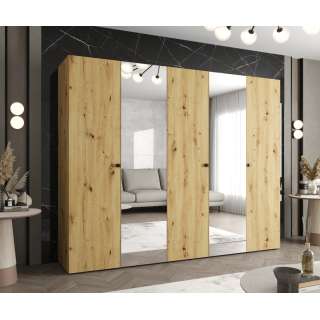 Garderobeskap PARMA 2 - 250x202 cm - eik artisan - 5 dører - speil