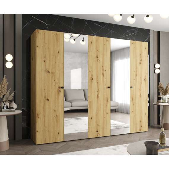 Garderobeskap PARMA 2 - 250x202 cm - eik artisan - 5 dører - speil