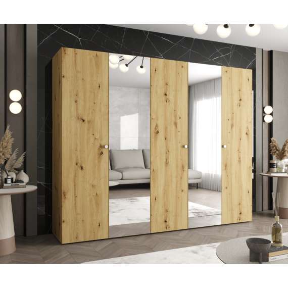 Garderobeskap PARMA 2 - 250x202 cm - eik artisan - 5 dører - speil