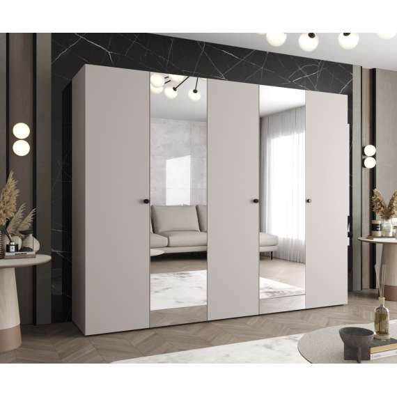 Garderobeskap PARMA 2 - 250x202 cm - cashmere - 5 dører - speil