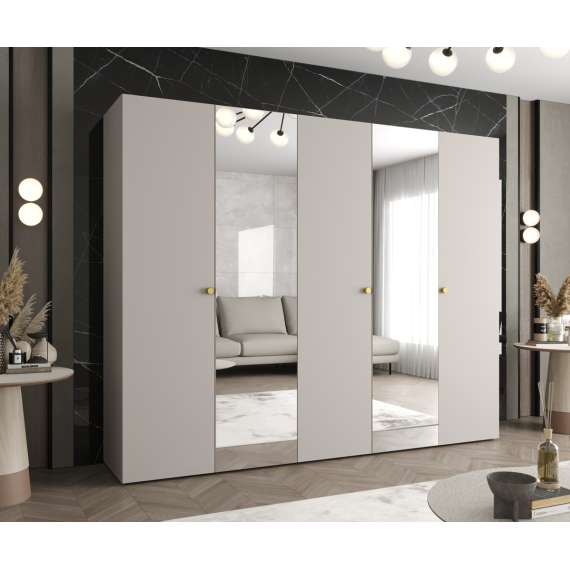 Garderobeskap PARMA 2 - 250x202 cm - cashmere - 5 dører - speil