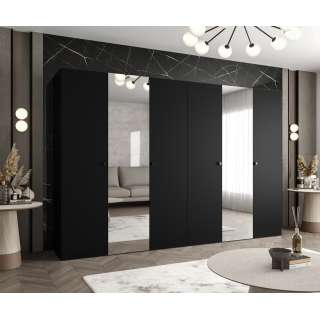 Garderobeskap PARMA 2 - 300x202 cm - svart matt - 6 dører - speil