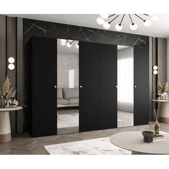 Garderobeskap PARMA 2 - 300x202 cm - svart matt - 6 dører - speil