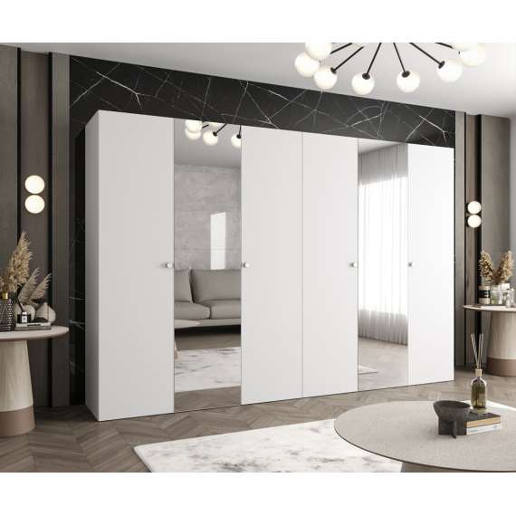 Garderobeskap PARMA 2 - 300x202 cm - hvit matt - 6 dører - speil