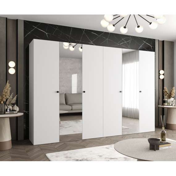 Garderobeskap PARMA 2 - 300x202 cm - hvit matt - 6 dører - speil