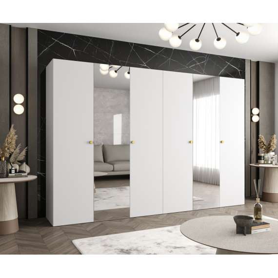 Garderobeskap PARMA 2 - 300x202 cm - hvit matt - 6 dører - speil