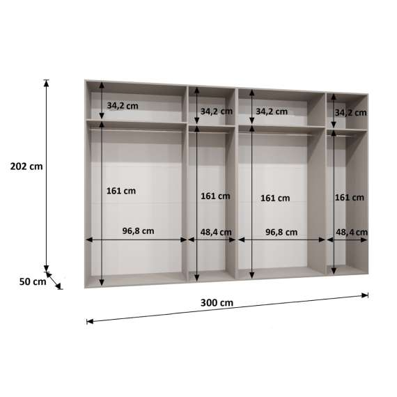 Garderobeskap PARMA 2 - 300x202 cm - eik artisan - 6 dører - speil