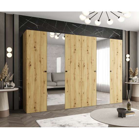 Garderobeskap PARMA 2 - 300x202 cm - eik artisan - 6 dører - speil